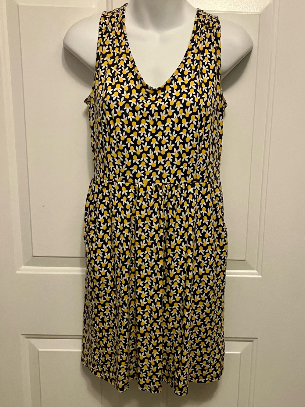 Boden Sz 6 6P Jersey Dress Blue Yellow White Ditzy Floral Novelty Print Women’s